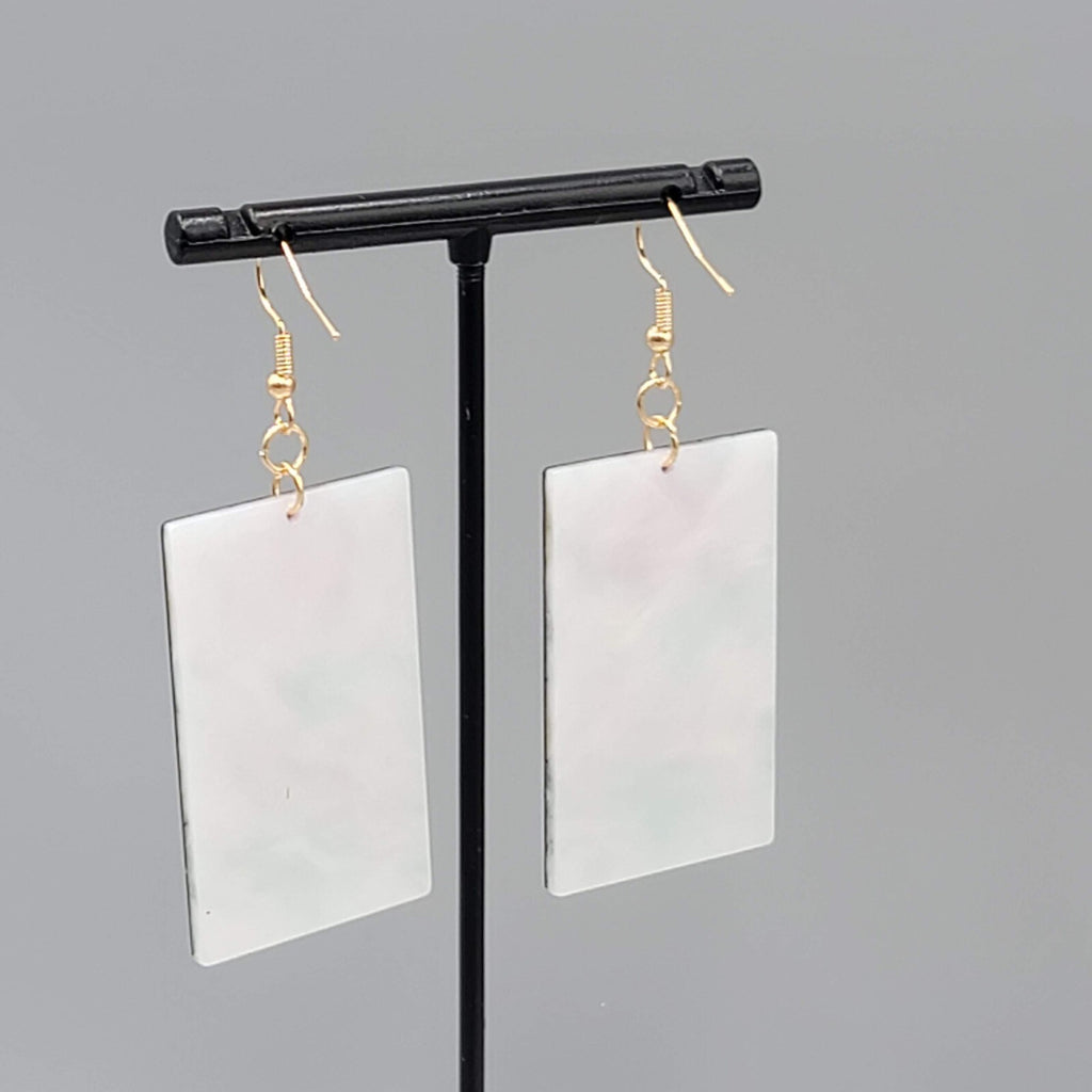 Stained Glass Look Pierced Earrings Rose Rectangle Acrylic Gold toneDangle 1.75"
