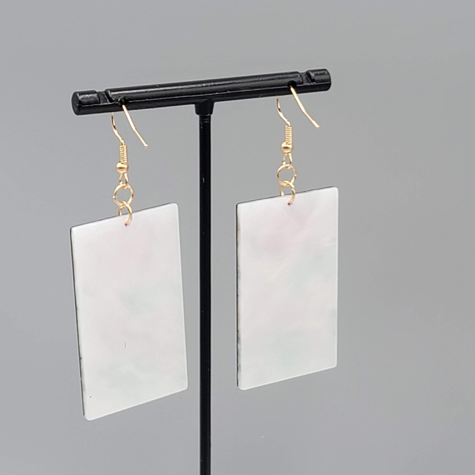 Stained Glass Look Pierced Earrings Rose Rectangle Acrylic Gold toneDangle 1.75"
