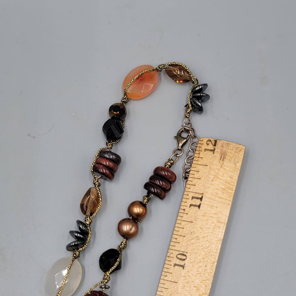 Sterling Silver Multi Bead Necklace Pearl Quartz Agate Multicolor 30"