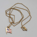 Vintage Enamel American Flag Necklace Gold tone Estate Costume Jewelry 18"