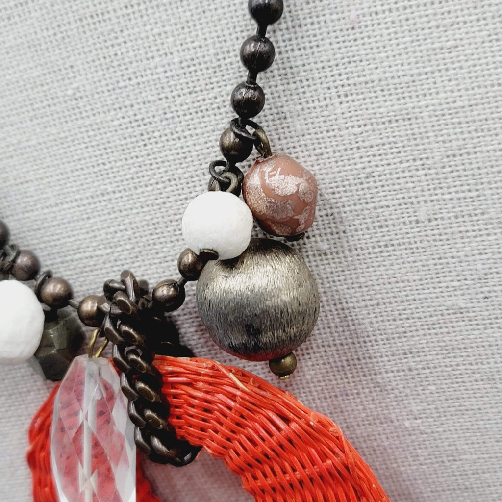 Orner Necklace Made in France Ball Chain Weaved Pendant Artisan Boho 17"