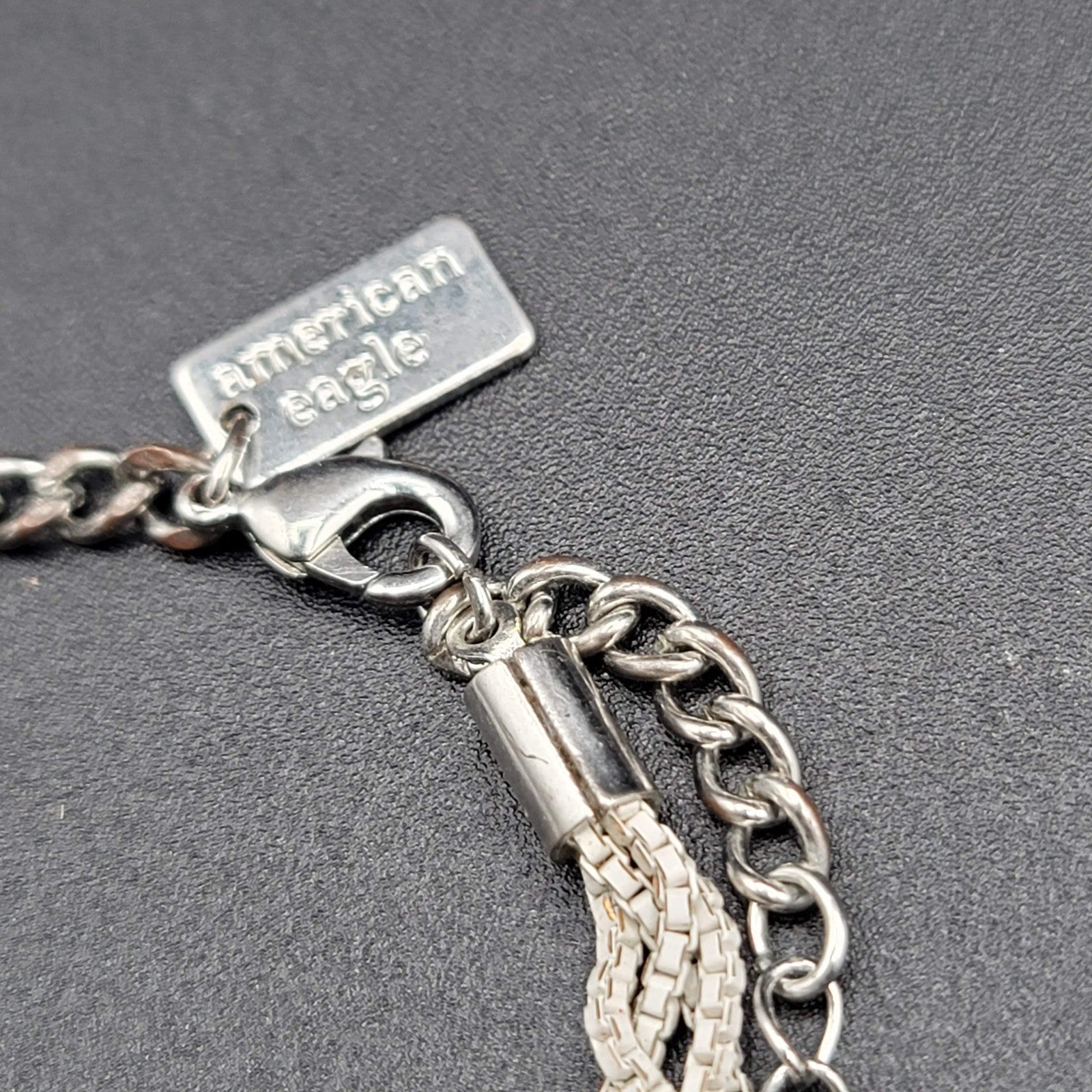 American Eagle Bracelet Braided White Enamel Chain Silver tone 