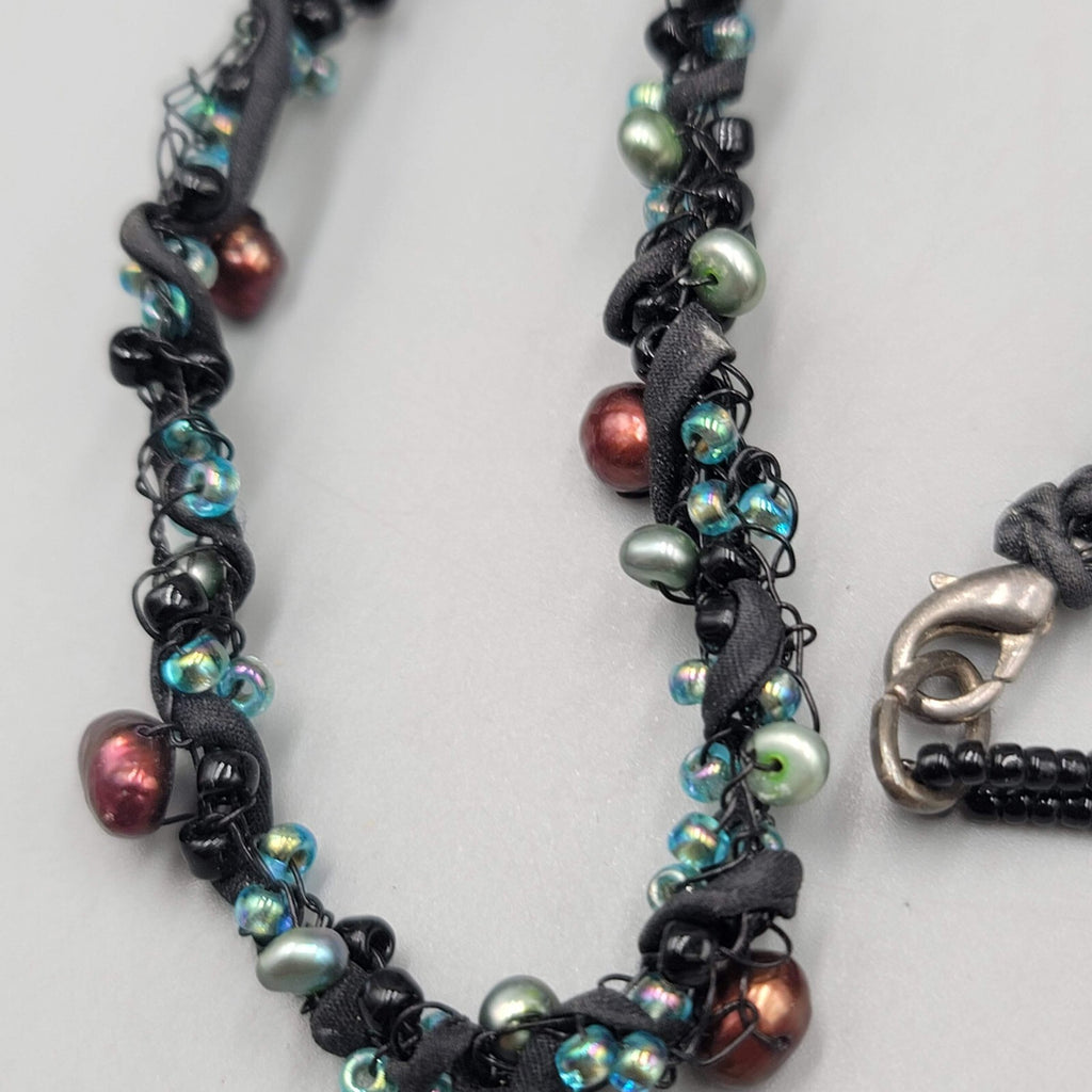 Artisan Heart Pendant Necklace Pearls Glass Bead 20"