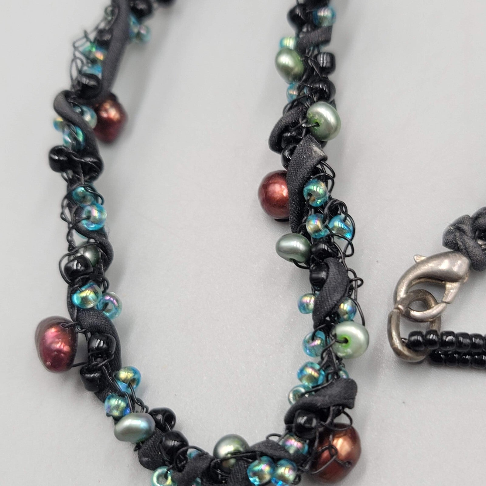Artisan Heart Pendant Necklace Pearls Glass Bead 20"
