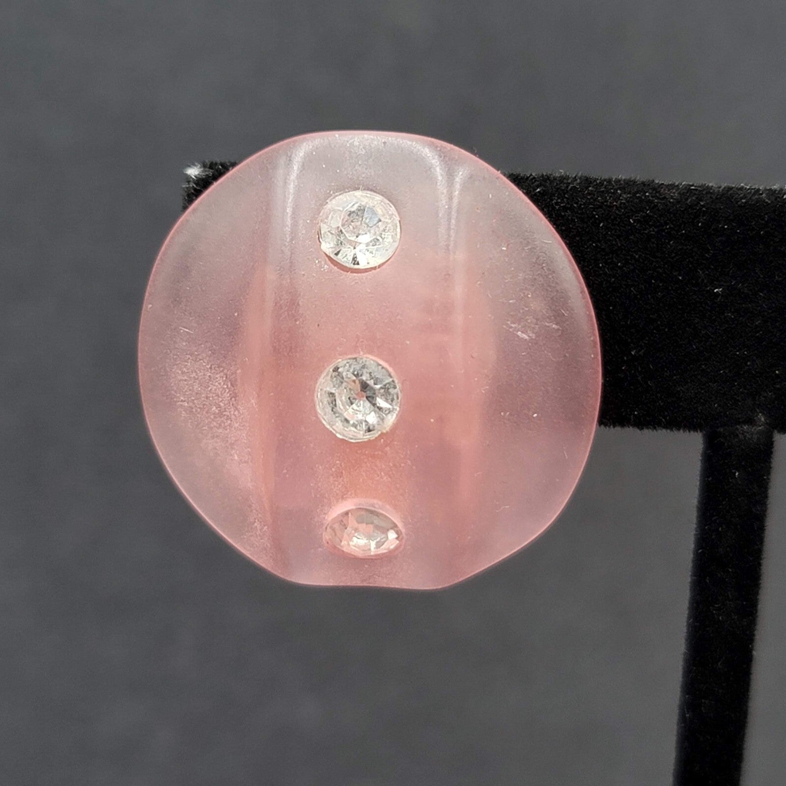 Vintage Clip on Earrings Pink Translucent Acrylic Rhinestone Dome 1"
