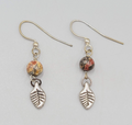 Agate Bead Pierced Earrings Silver tone Dangle 3/4"