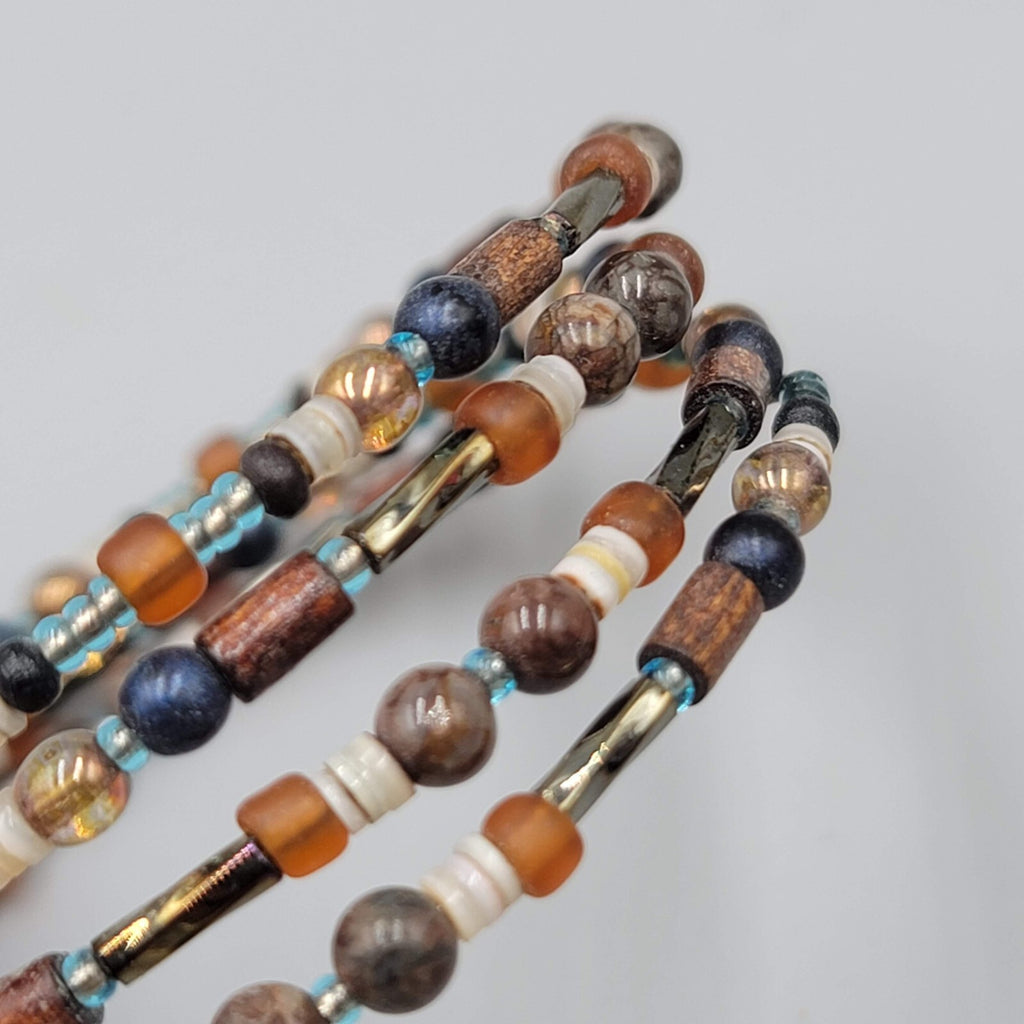 Glass Bead Shell Bracelet Brown Black Memory Wire