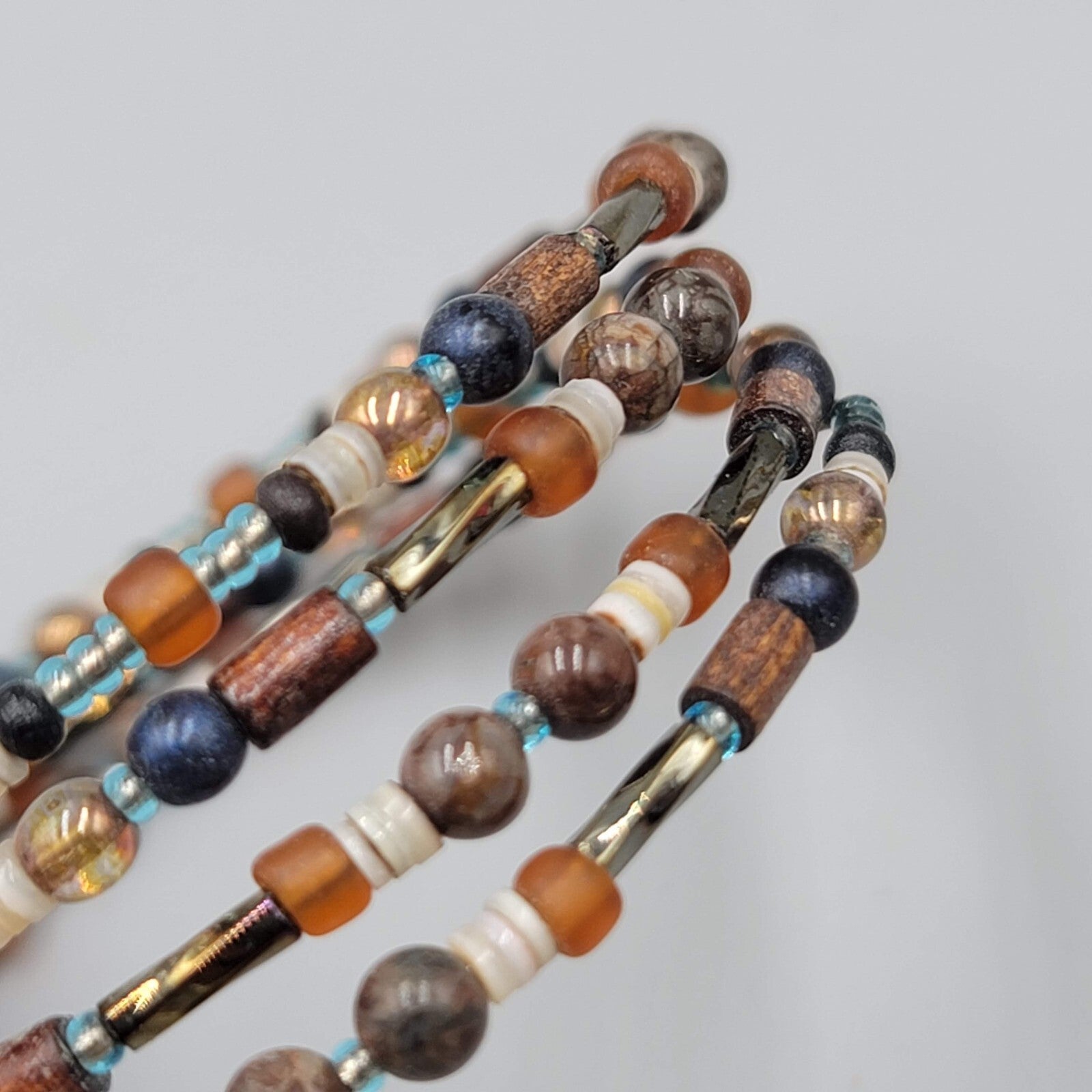 Glass Bead Shell Bracelet Brown Black Memory Wire