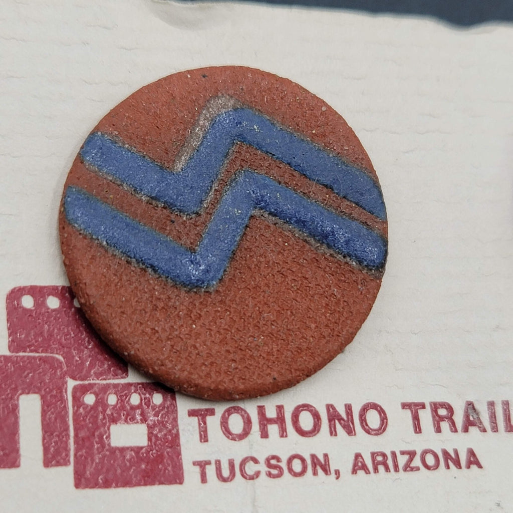 Vintage Tohono Trail Pottery Pierced Earrings Red Blue Disc Textured 1 1/8"