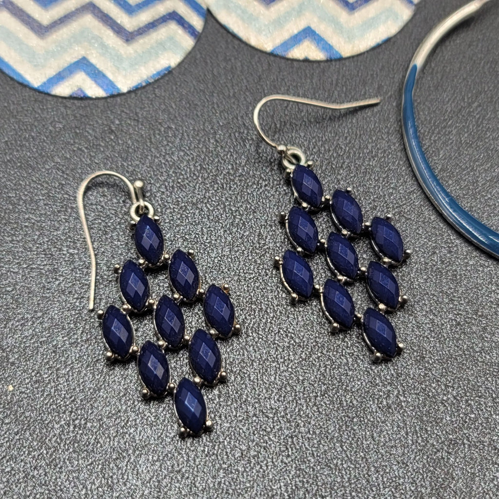 Lot of 3 Pierced Earrings Silver tone Blue Hoops Dangle