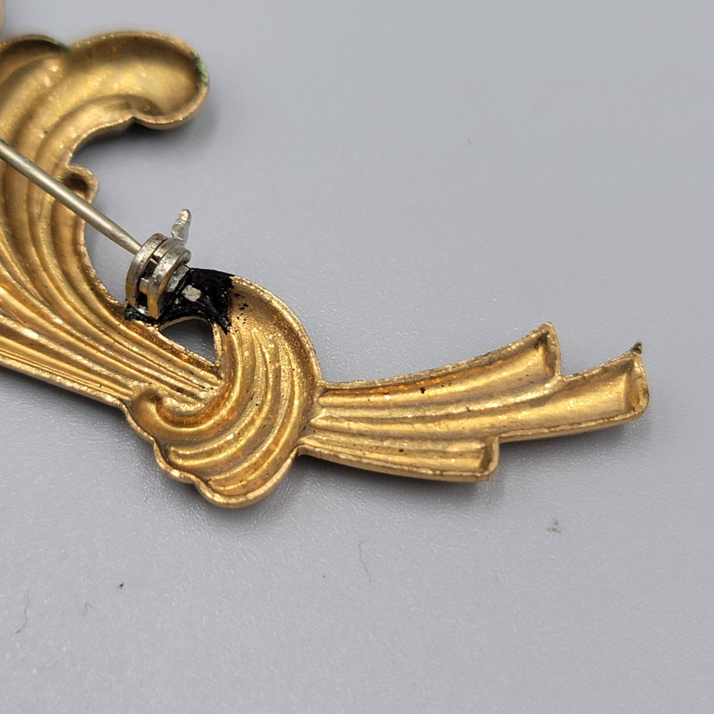 Vintage Flower Brooch Embossed Gold Tone Metal 3 3/8""