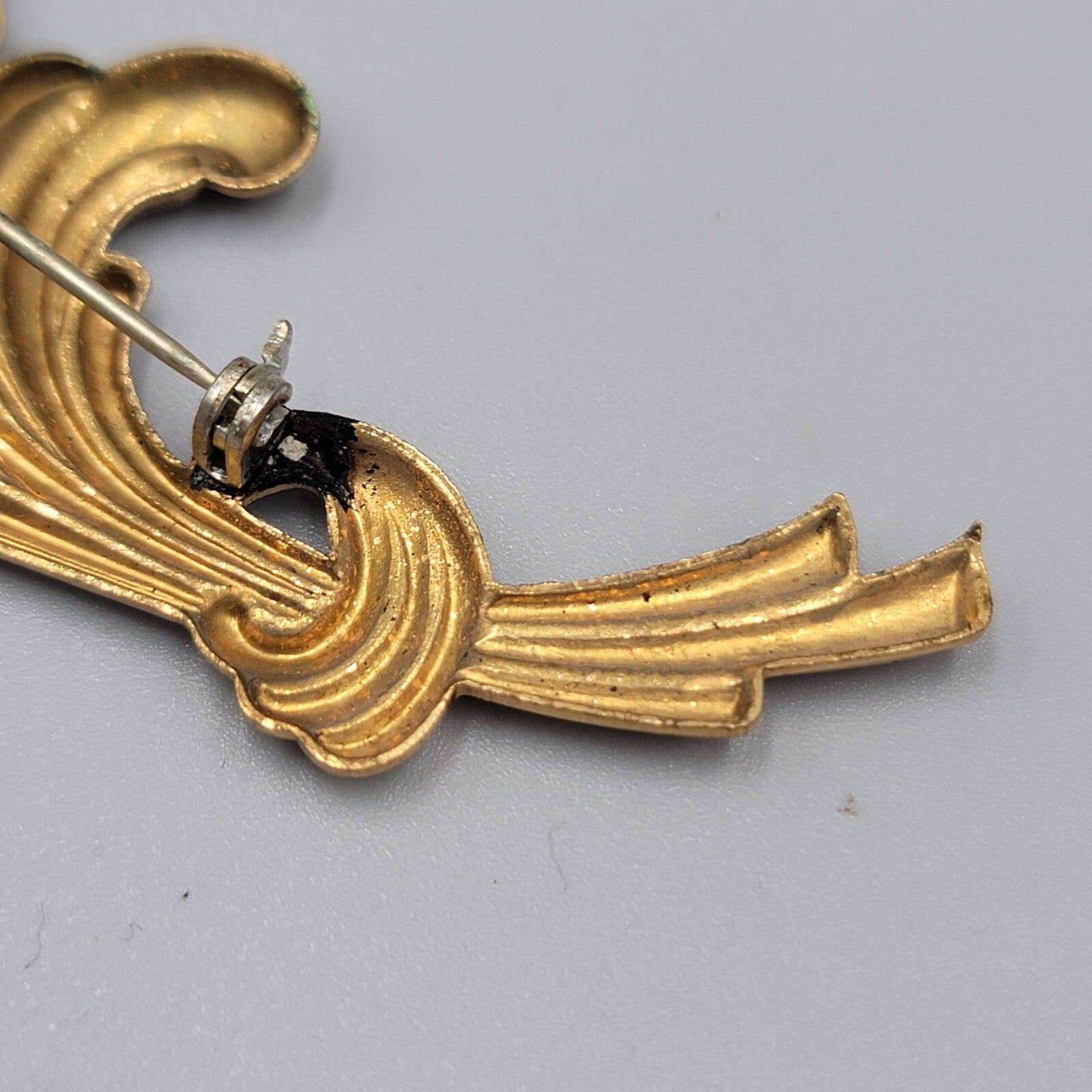 Vintage Flower Brooch Embossed Gold Tone Metal 3 3/8""