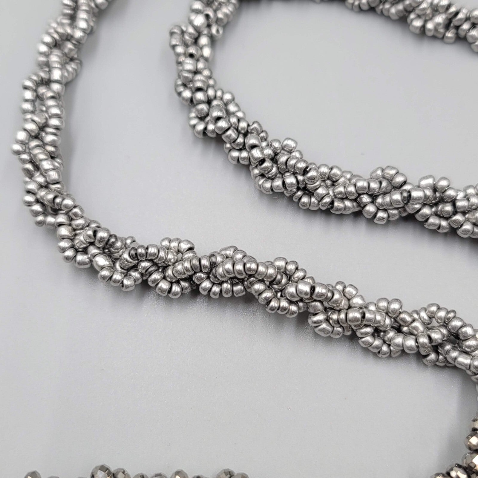 Bead Necklace Gray Silver tone Gradient 32"