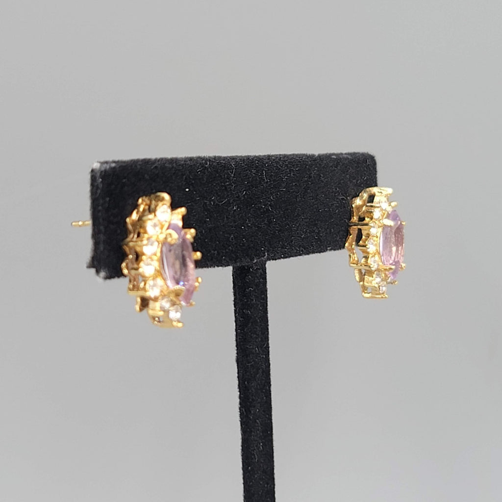 Purple Marquis Stone Studs Pierced Earrings 5/8 in