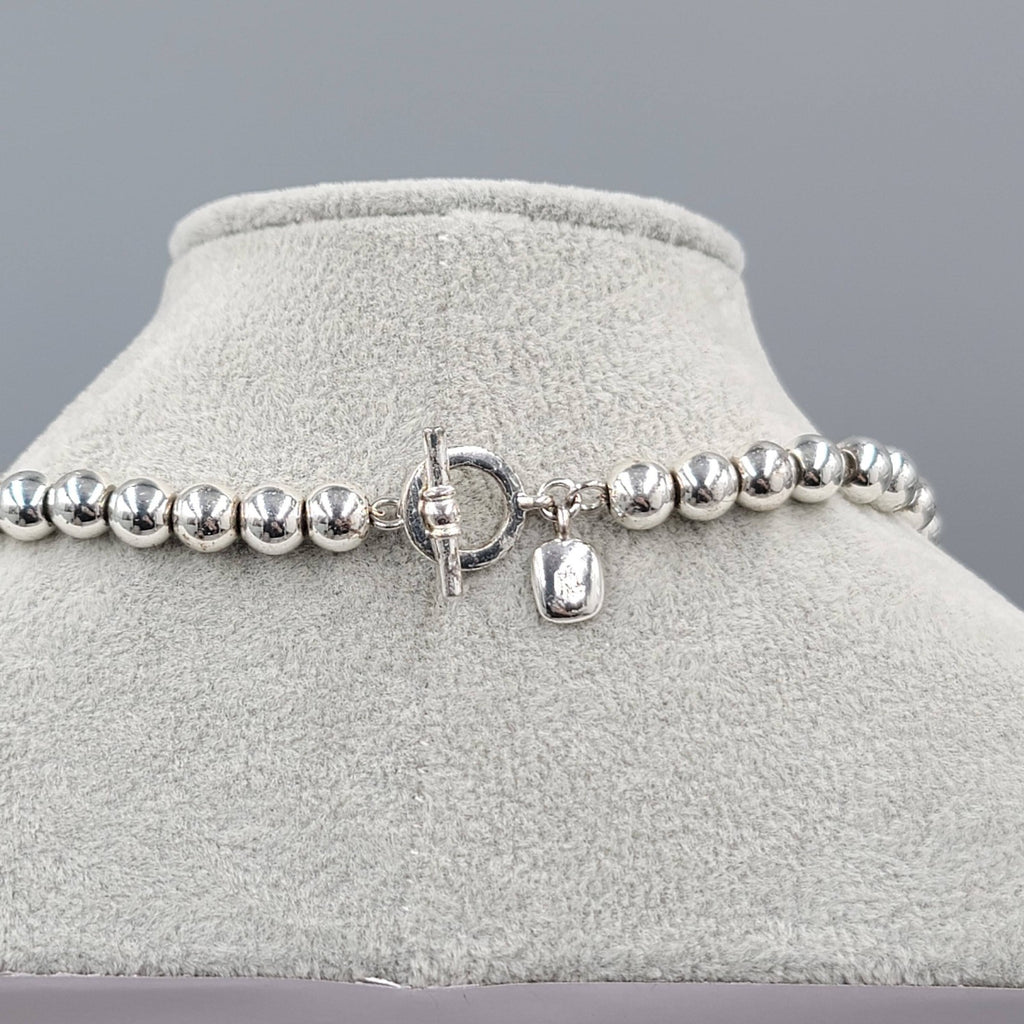 RLL Necklace Silver Plated Beads on Chain Toggle Closure 16" READ