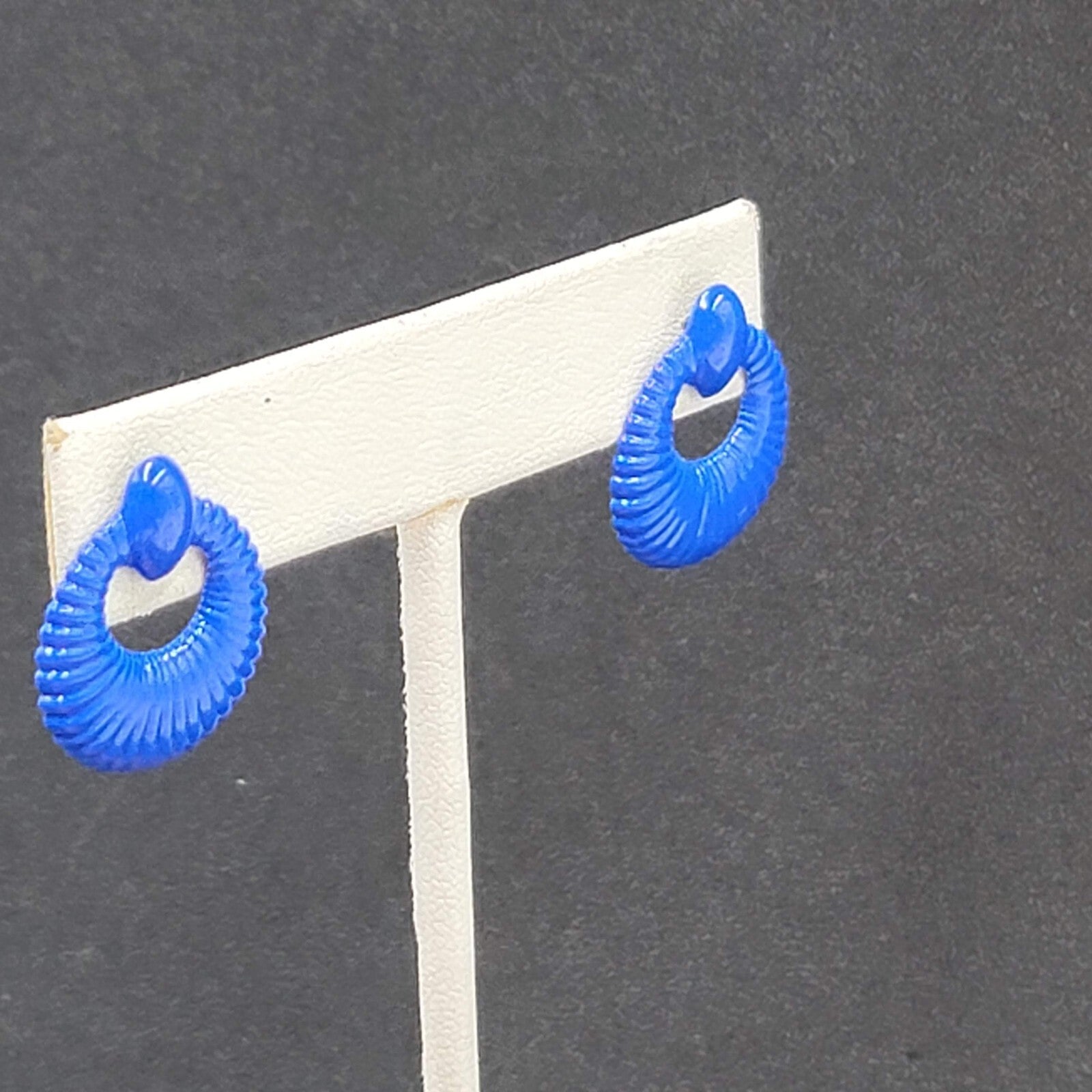 Vintage Pierced Earrings Blue Enamel Lightweight Small 3/4" Costume Jewelry