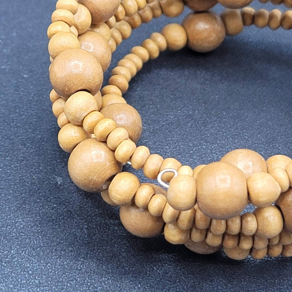 Memory Wire Bracelet Wood Beads Wrap Boho Summer