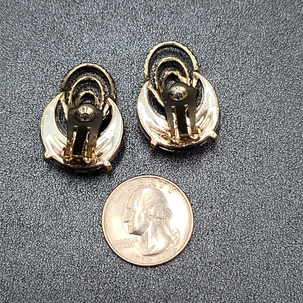 Clip on Earrings Silver tone Black Acrylic Climber MCM 1.25"