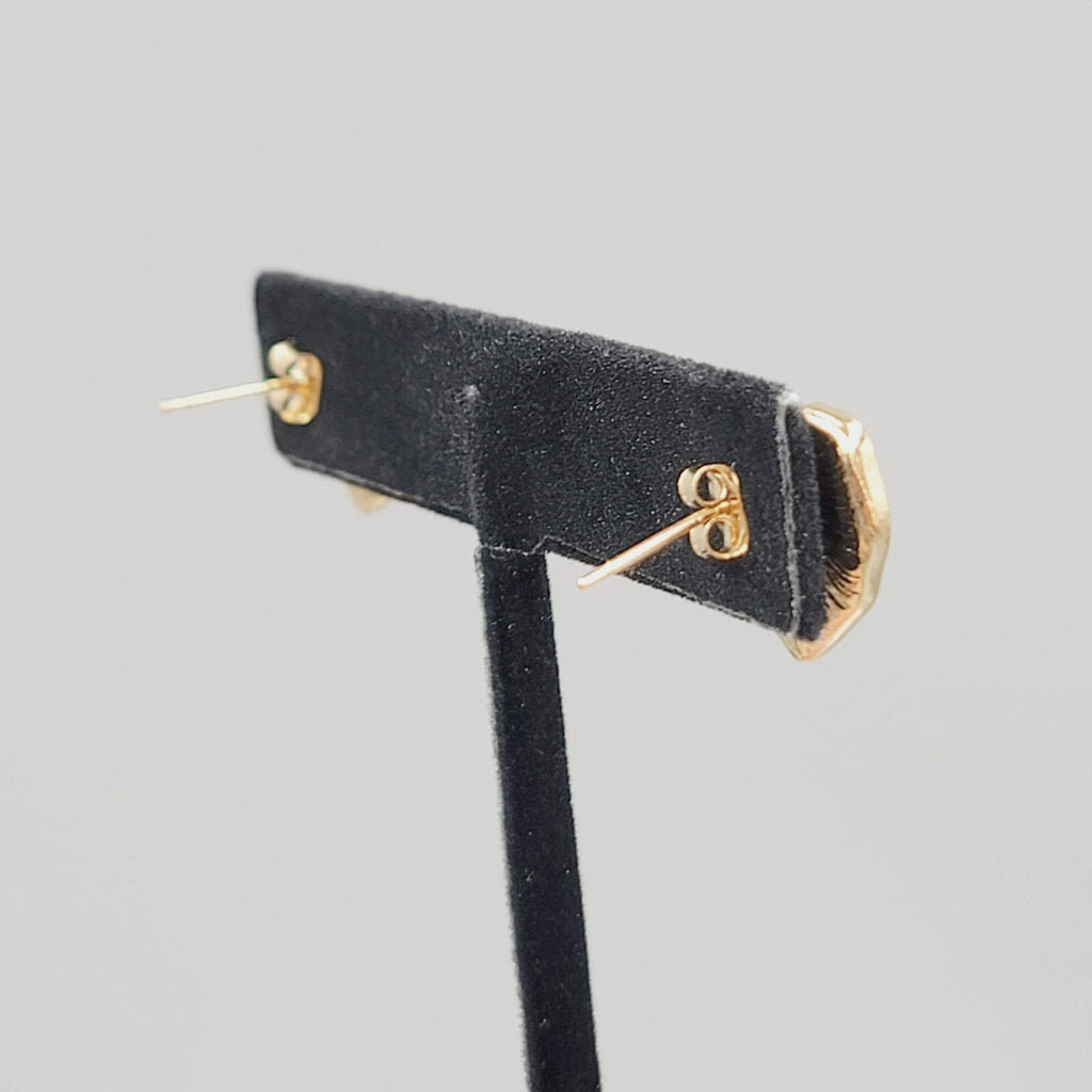 White Heart Pierced Earrings Enamel Gold tone Studs  5/8"