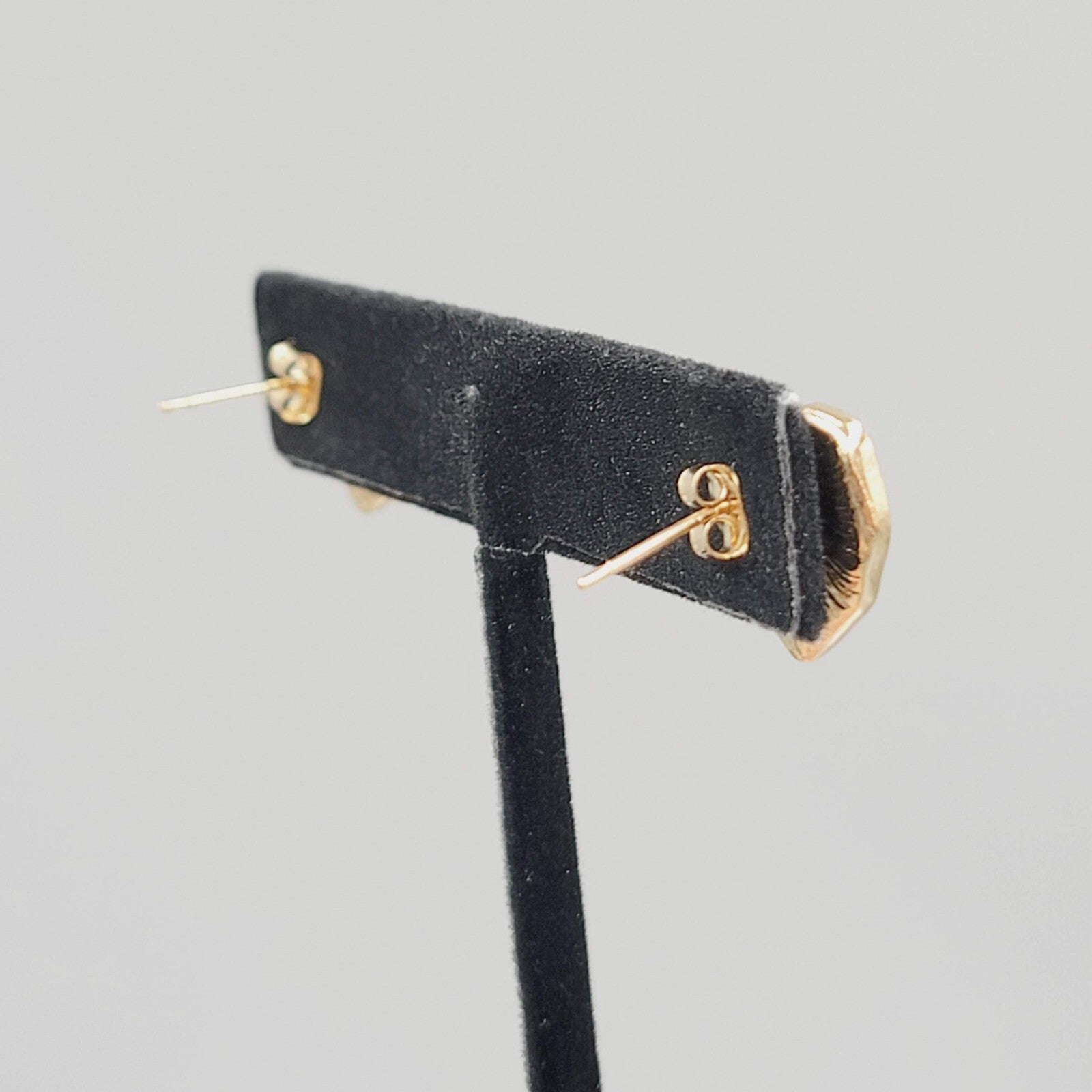 White Heart Pierced Earrings Enamel Gold tone Studs  5/8"