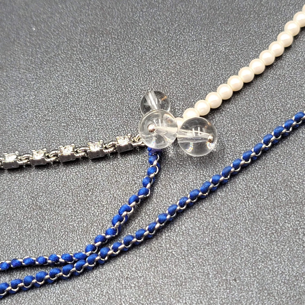 Ann Taylor Necklace Silver tone Chain Rhinestone Imitation Pearls Royal Blue 22"