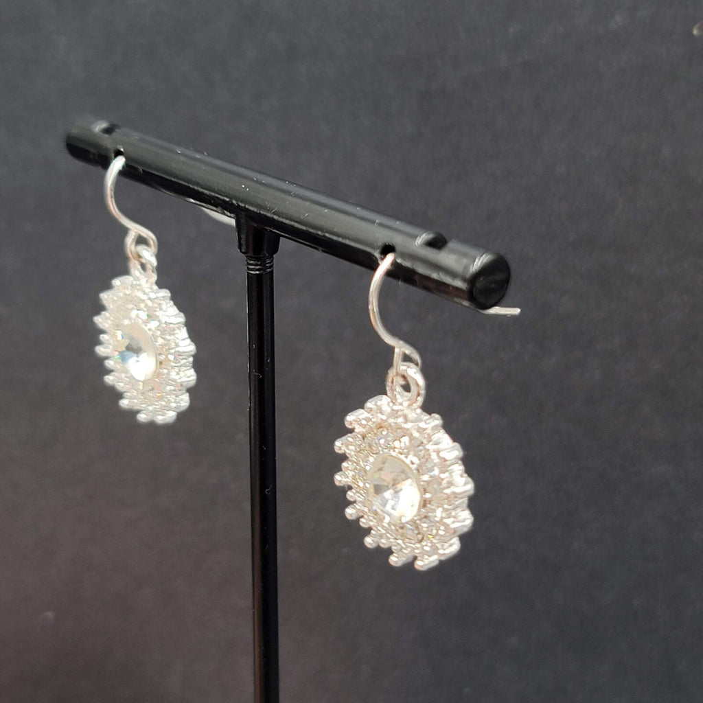 Pierced Earrings Silver Plated Crystal Rhinestone Dangle 3/4"