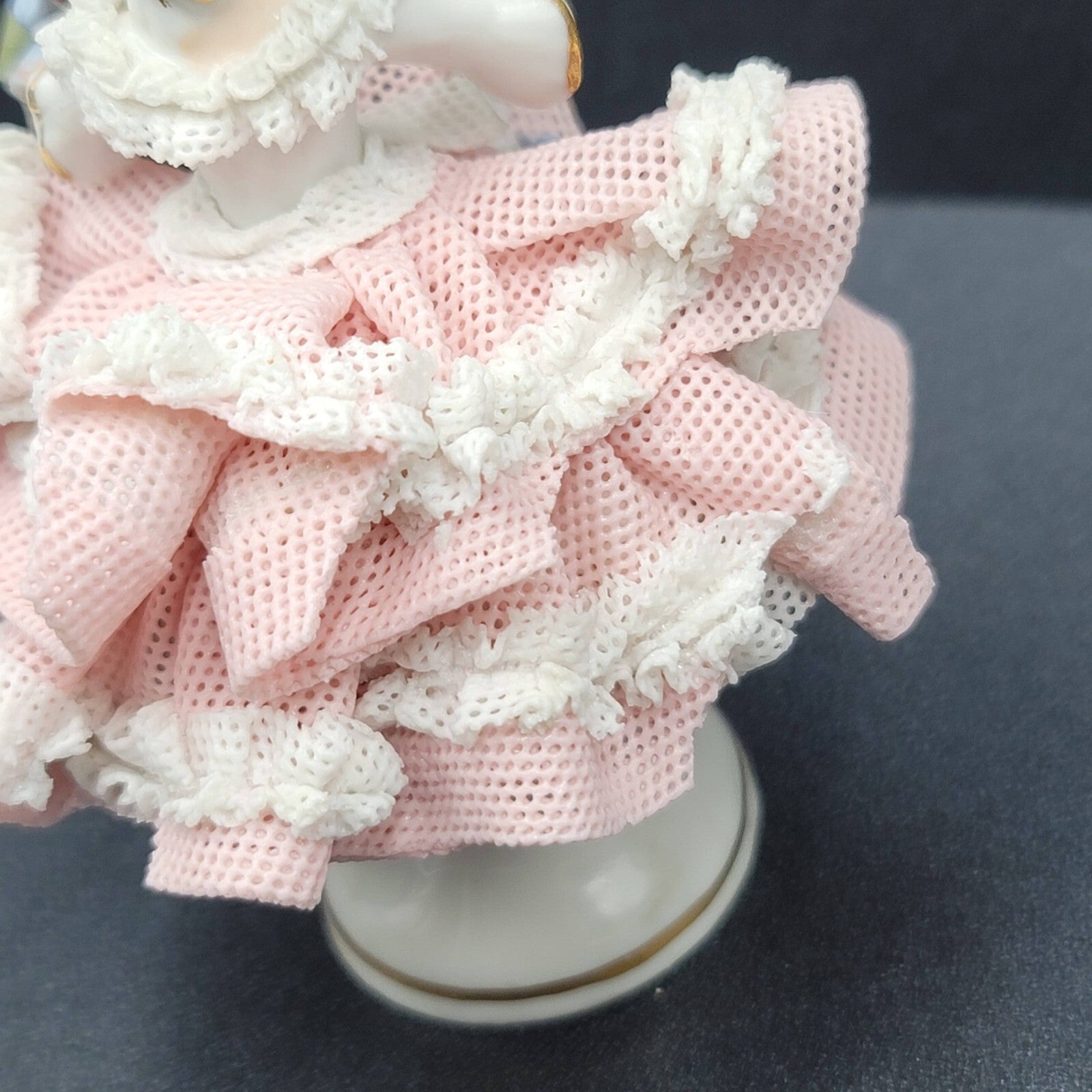 Dresden Porcelain Lace Lady in Bonnet Figurine Flowers 4 in