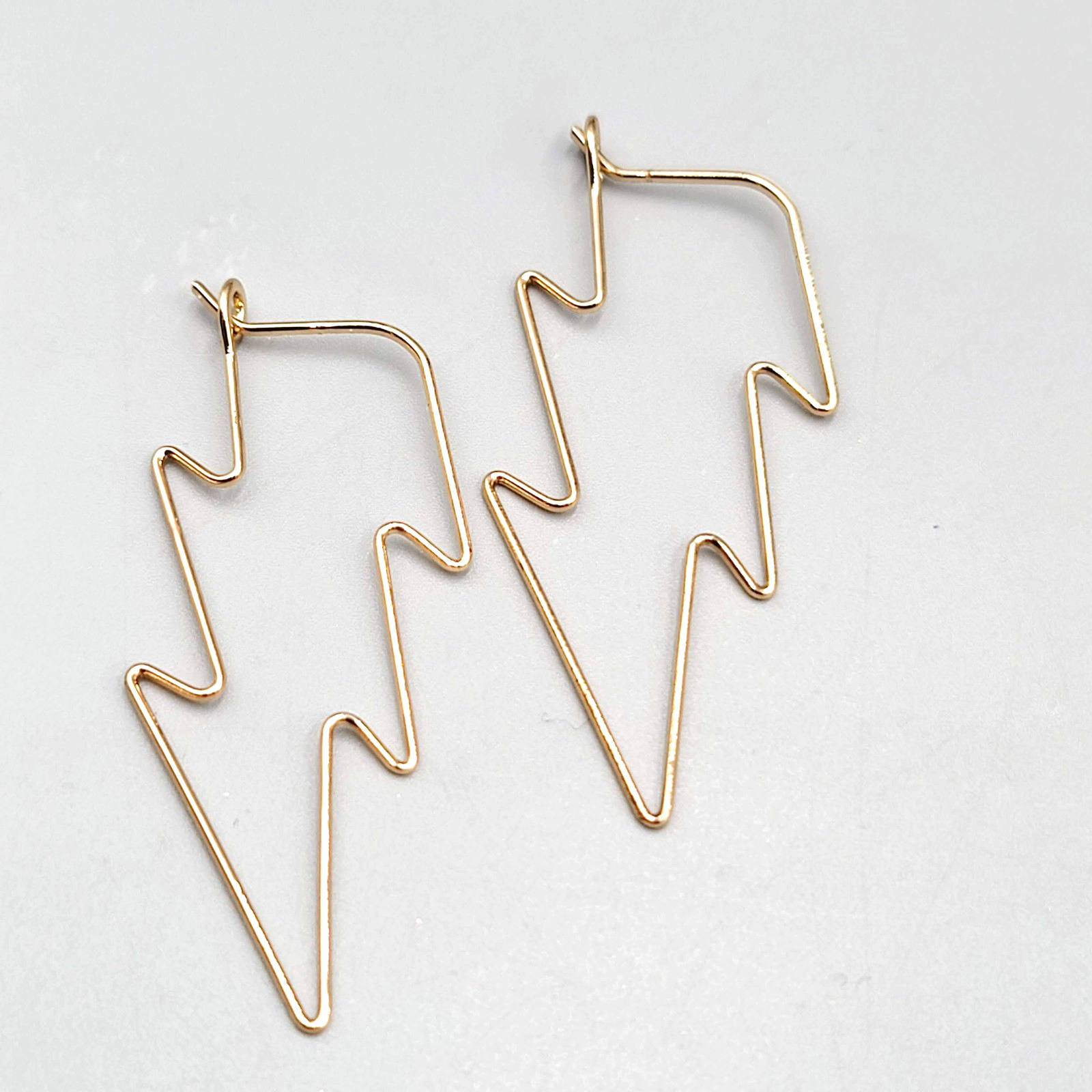 Lightning Bolt Pierced Earrings Wire Gold tone Drop Statement 2"