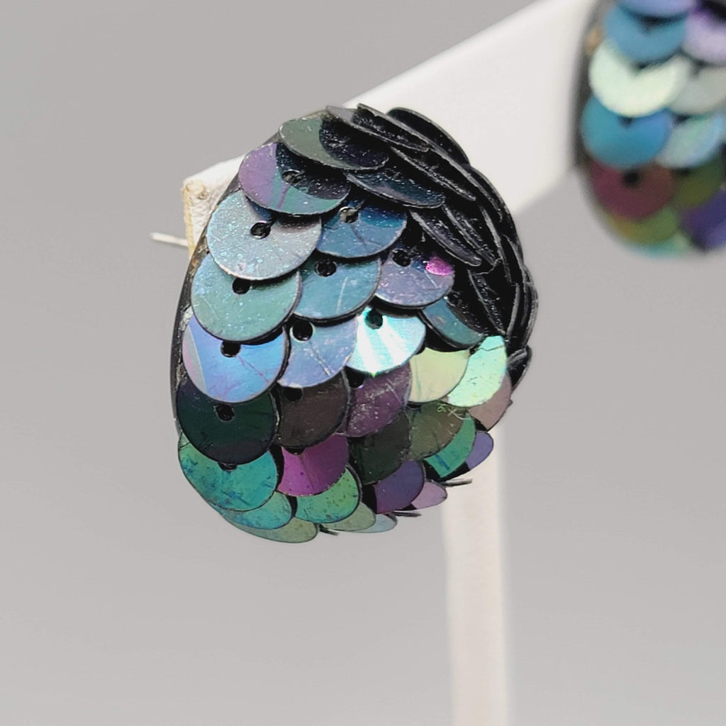 Vintage Sequin Dome Pierced Earrings Drop 1"