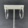 Pierced Earrings Silver tone Rhinestone Studded Statement Hoop 1 5/8"