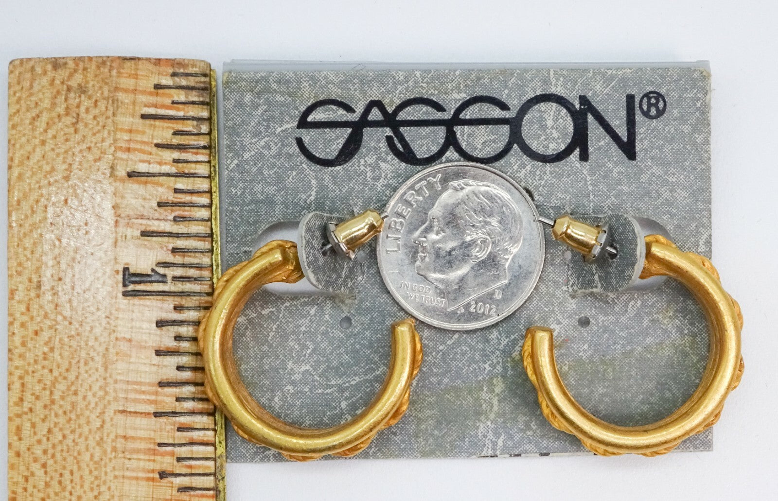 Vintage SASSON Goldtone Pierced Earrings 3/4" x 1/4" New Old Stock