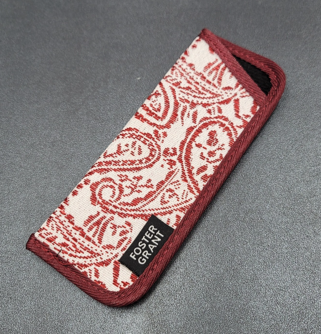 Foster Grant Eyeglass Glasses Soft Case Fabric Protector Paisley Burgundy White