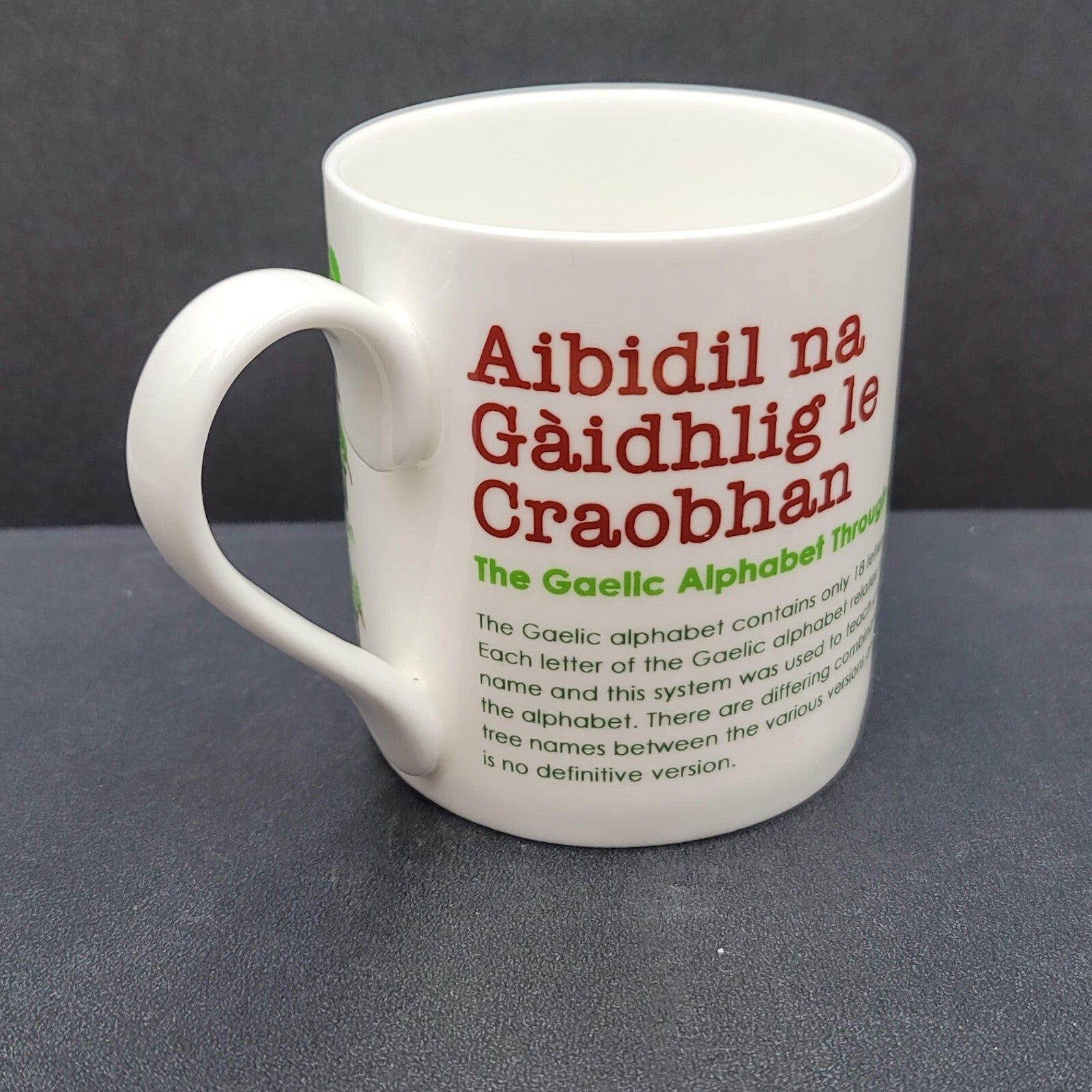 Aros Coffee Mug Cup Gaelic Alphabet Through Trees 3.25"
