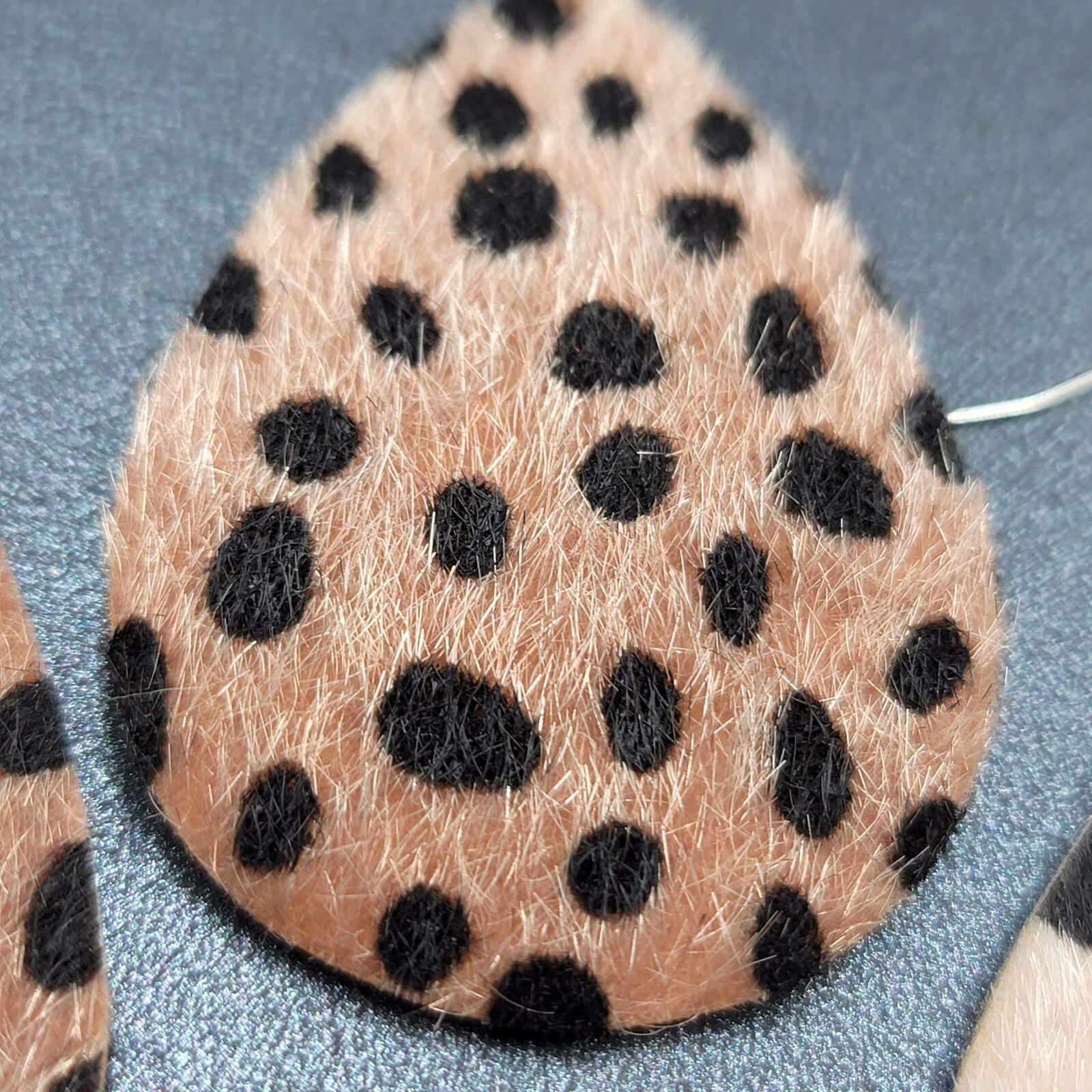 Lot of 2 Pierced Earrings Faux Leather Furry Cheetah and Leopard Print 2.25"