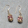 Pierced Earrings Silver tone Pink Crystal Bead Dangle 5/8"