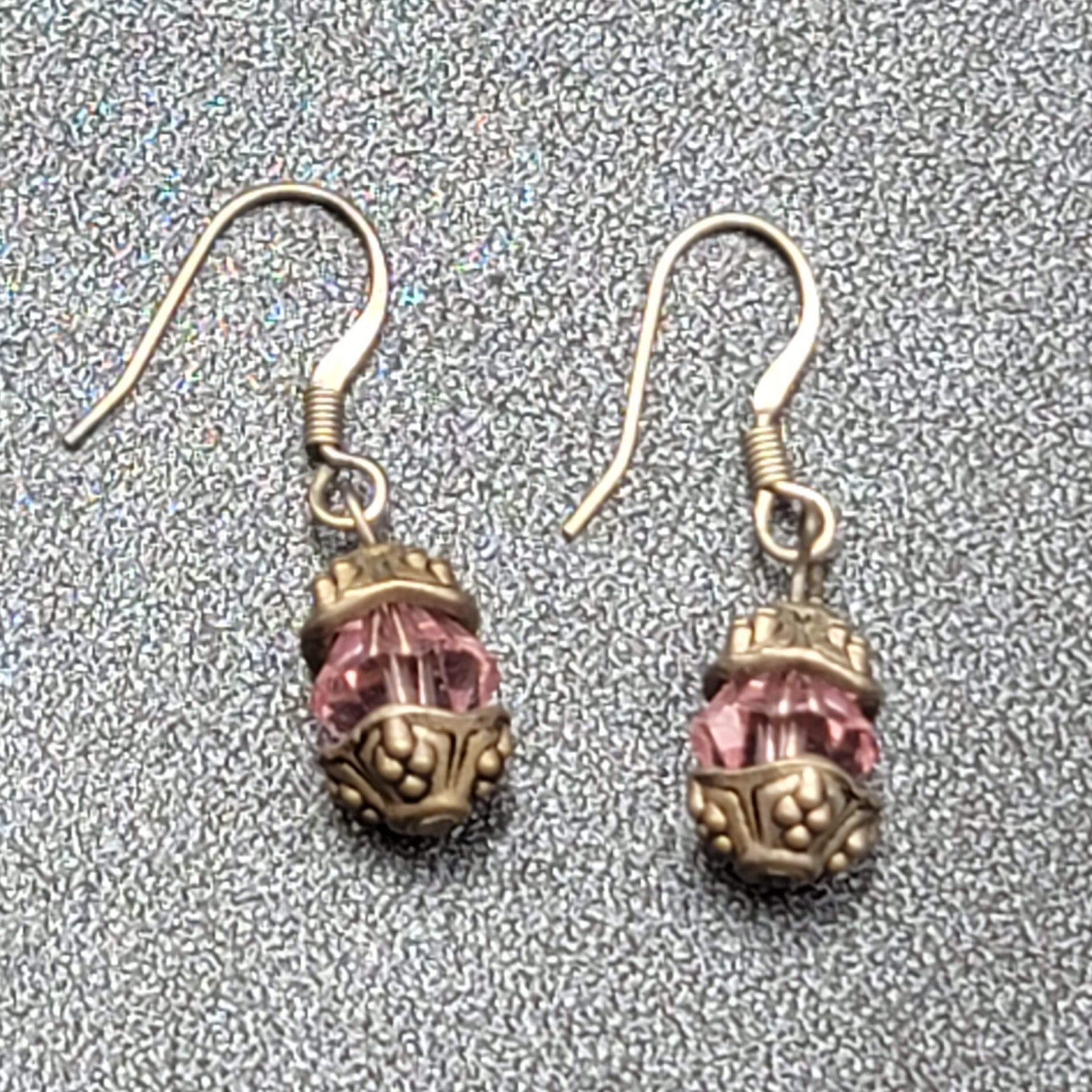 Pierced Earrings Silver tone Pink Crystal Bead Dangle 5/8"