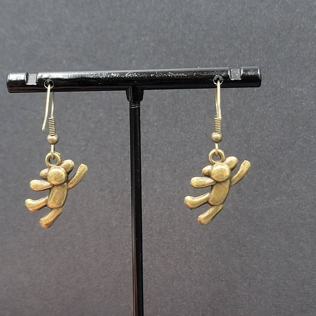New Hanging Teddy Bear Pierced Earrings Bronze tone Dangle 7/8"