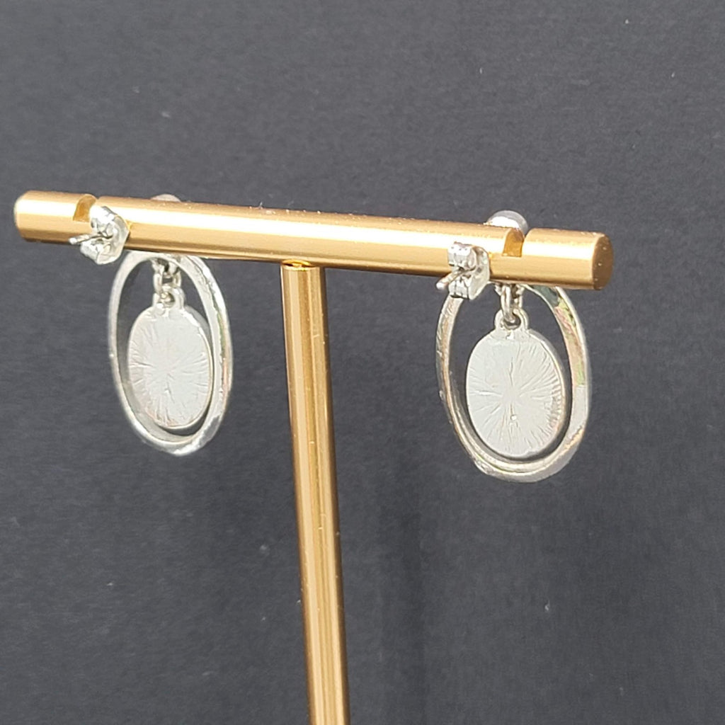 Lime Green Cats Eye Pierced Earrings Silver tone Dangle 1"