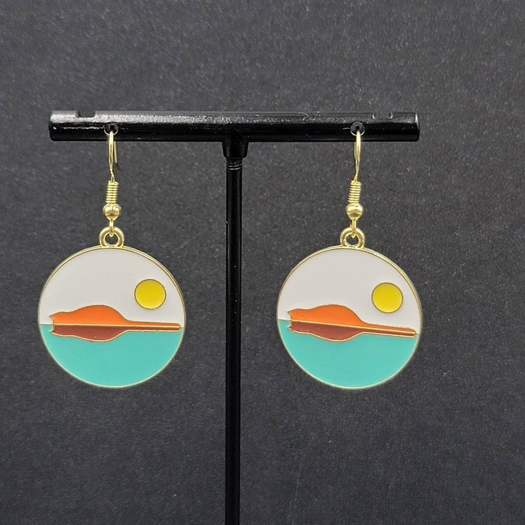 Island Kitty Cat Pierced Earrings Japanese Style Art Gold tone Round Dangle 1"