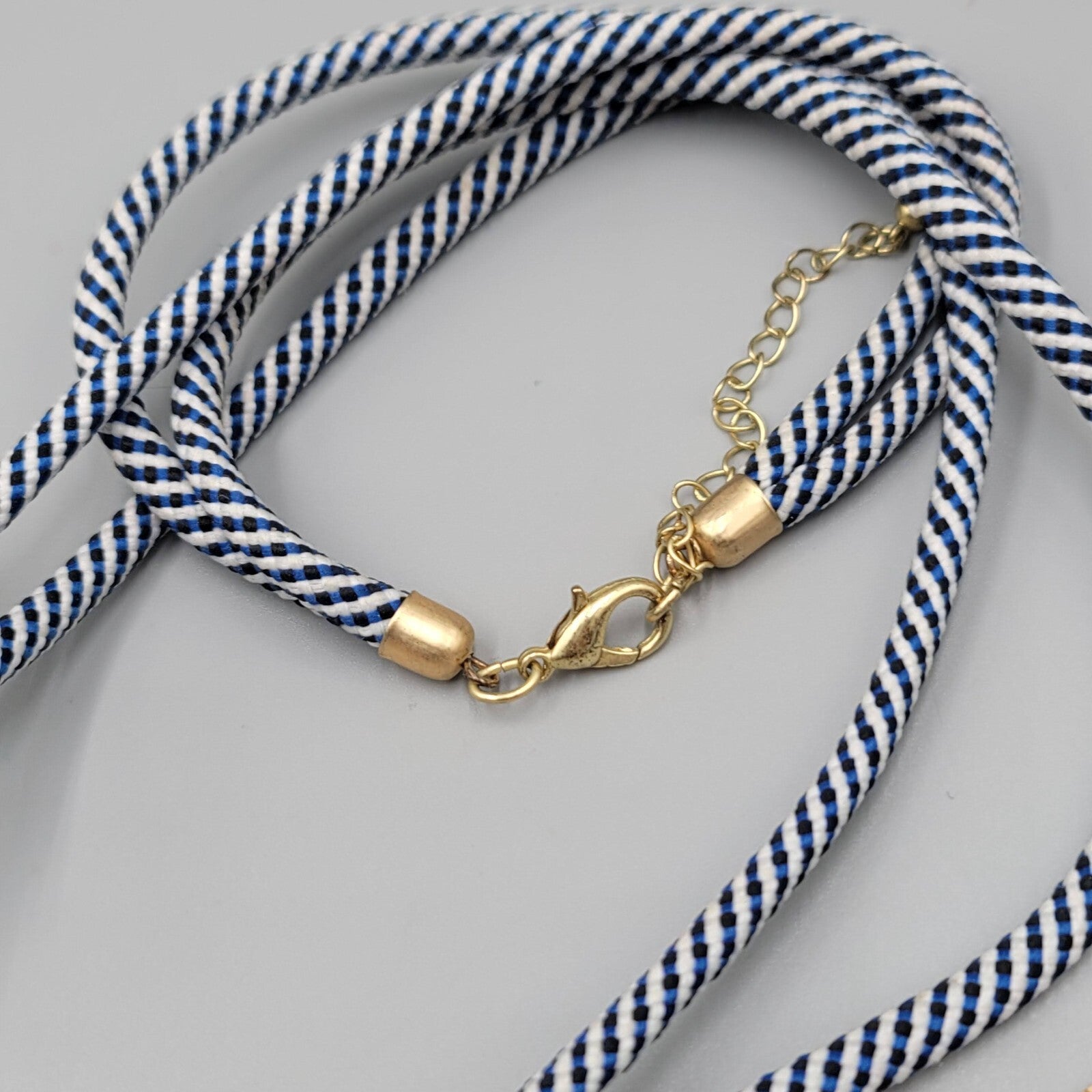 Blue White Statement Nautical Theme Necklace Tassel Gold tone 32"