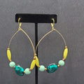 Pierced Earrings Gold tone Blue Dichroic Glass Bead Acrylic Beads 3"
