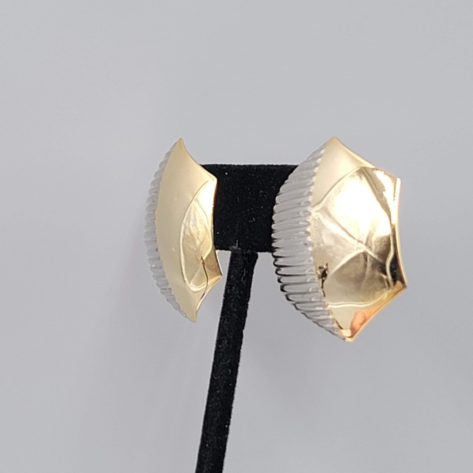 Vintage Clip on Earrings Gold and Silver tone Hexagon 1.25"