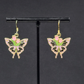 Pink Tulip Purple Moth Enamel Pierced Earrings Gold tone Dangle Butterfly 1"