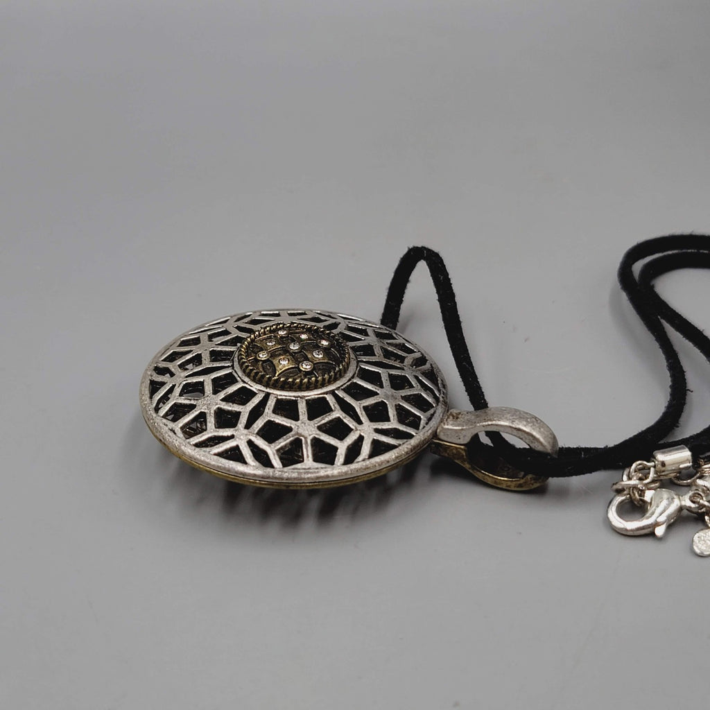 Premier Designs Boho Medallion Pendant Necklace Silver Gold Tone Reversible