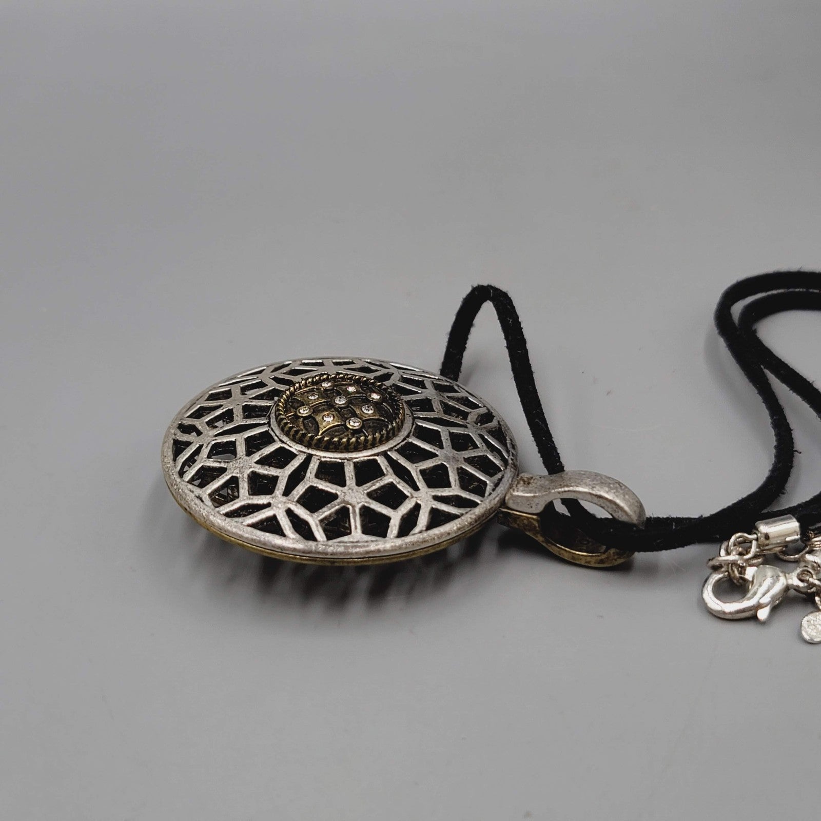 Premier Designs Boho Medallion Pendant Necklace Silver Gold Tone Reversible