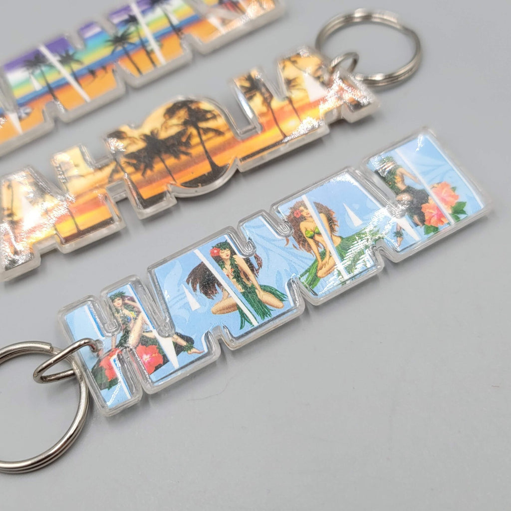 Lot of 4 Hawaii Hawaiian Souvenir Acrylic Assorted Keychain Keyring Pre-owned