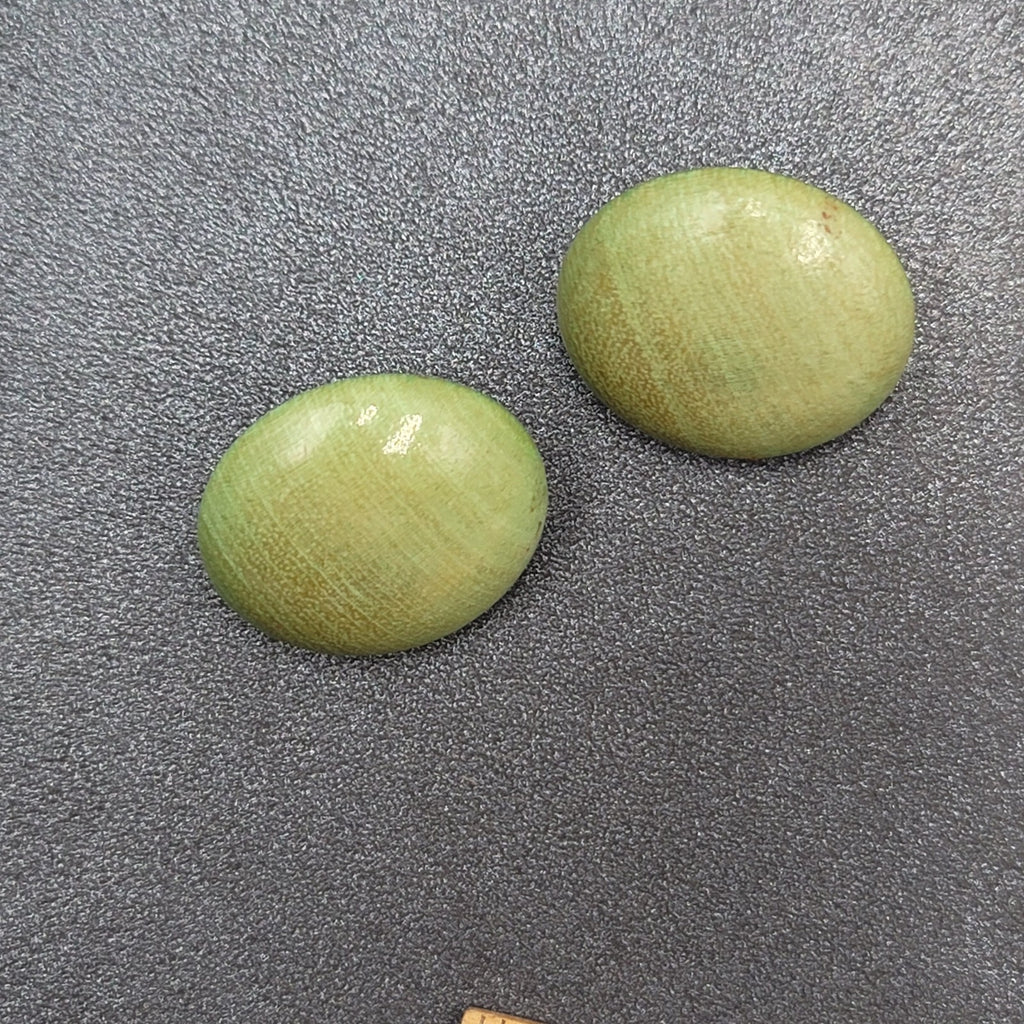 Vintage Pierced Earrings Stained Green Wood Disc Drop 1"
