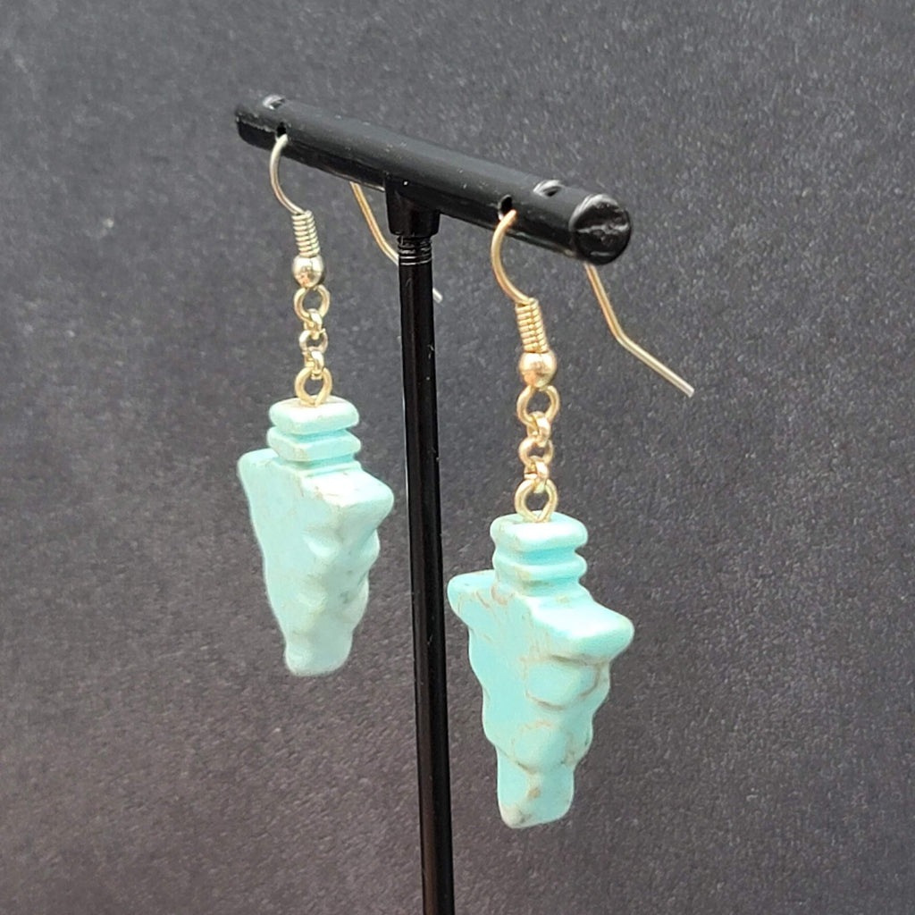 Pierced Earrings Silver tone Blue Stone Arrow Dangle 1"