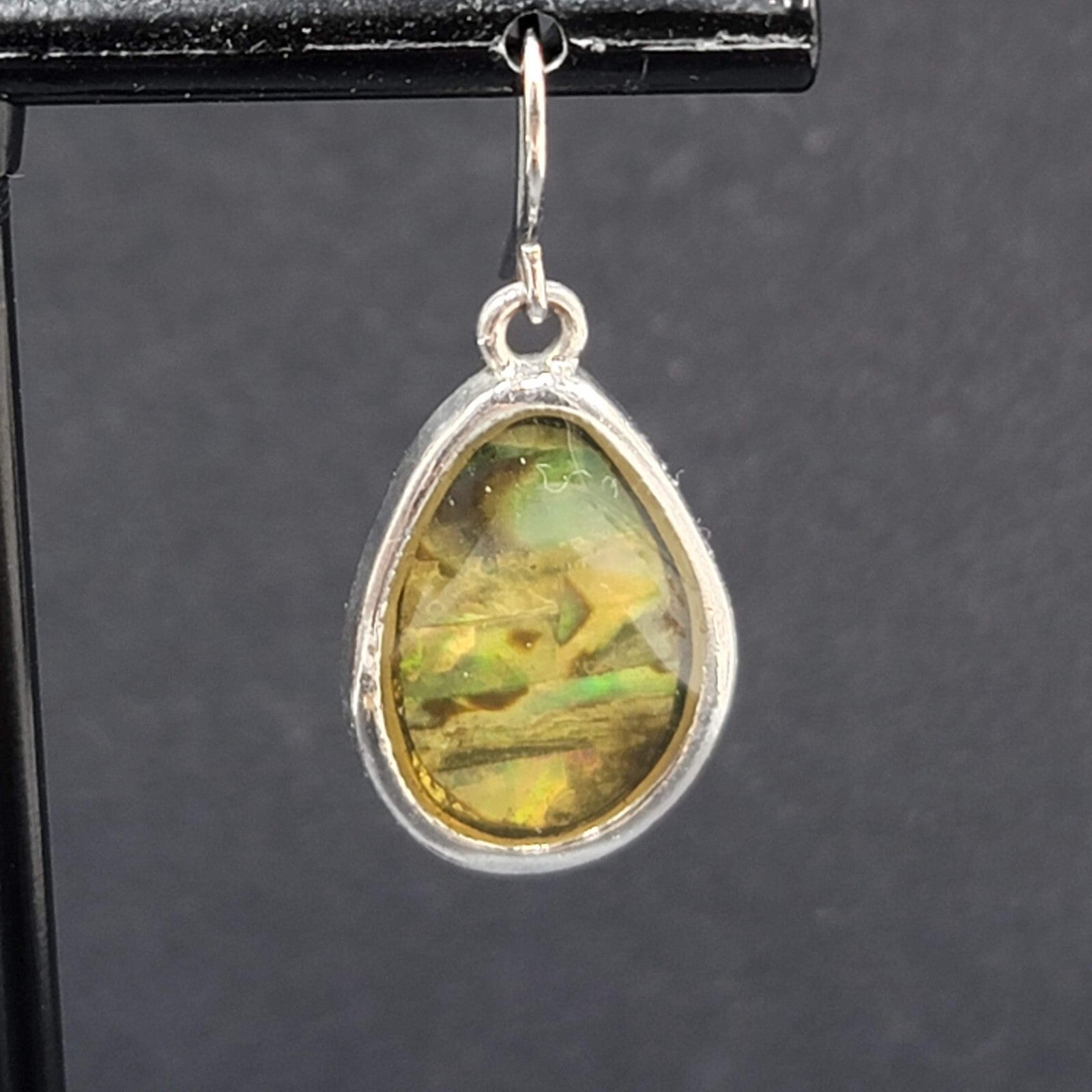 Pierced Earrings Silver tone Imitation Abalone Teardrop Dangle 1"