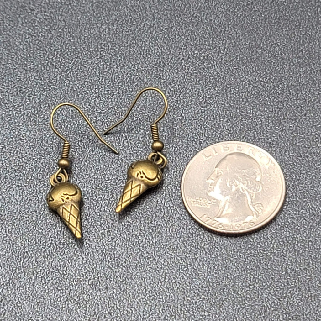 Pierced Earrings Bronze tone Ice Cream Cones Dangle 3/4"
